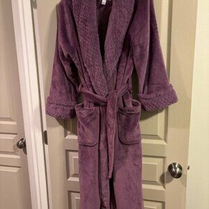 Carol Hochman Plush L Mauve Robe Wrap Style Self Tie Long Sleeve 46" Pockets